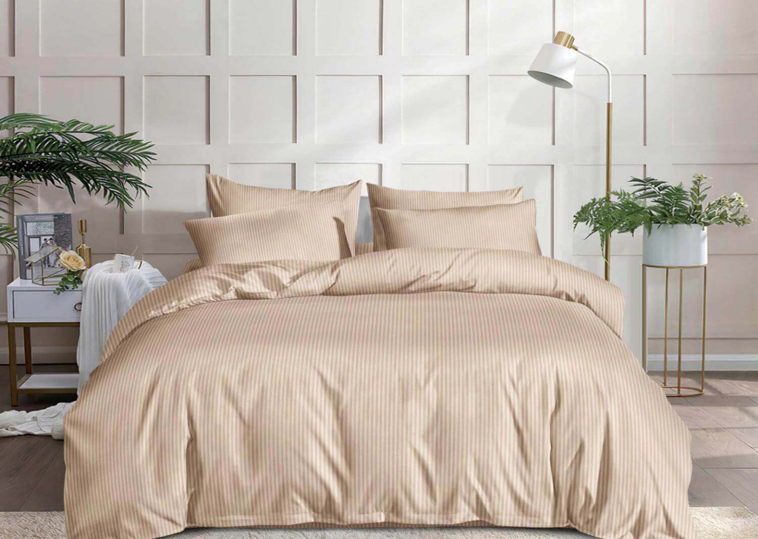 Постельное белье страйп сатин - бежевый 1.5 сп.