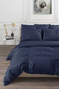 Постельное белье страйп сатин - тёмно синий 2 сп.