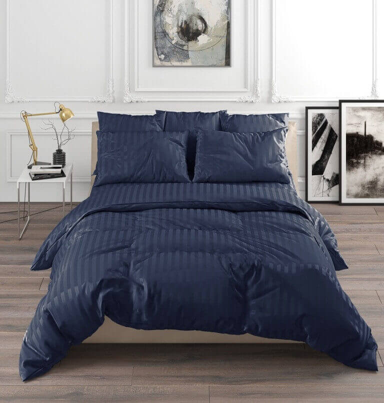 Постельное белье страйп сатин - тёмно синий 2 сп.