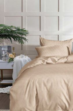 Постельное белье страйп сатин - бежевый 1.5 сп.